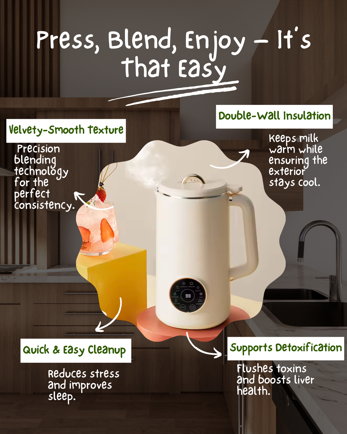 Nutriva Mini Almond, Cashew and Oat Milk Maker — Touchscreen Controls, Multiple Presets