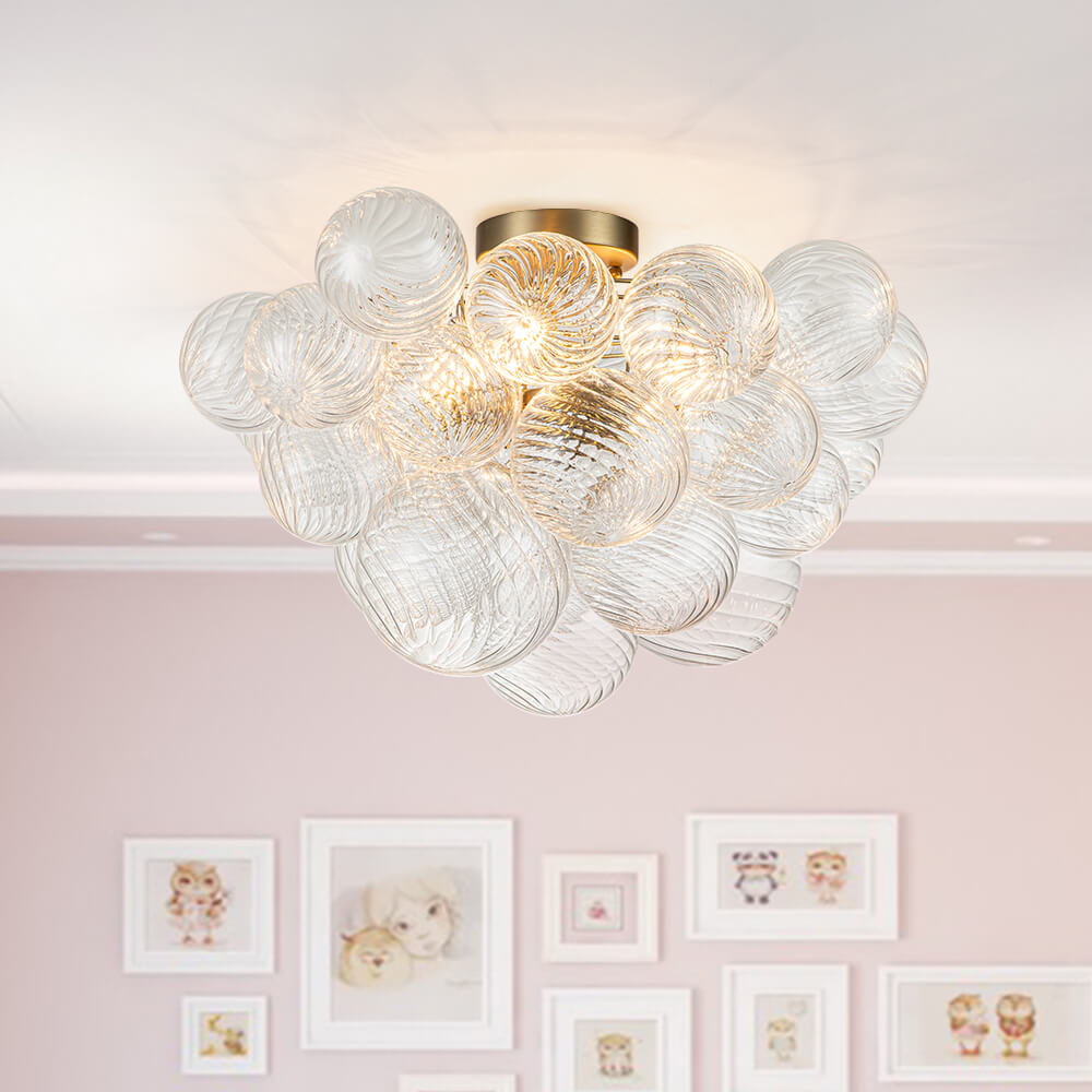 Three Glass Sphere Ceiling Light — Brass Finish, 10 12 15cm Orbs