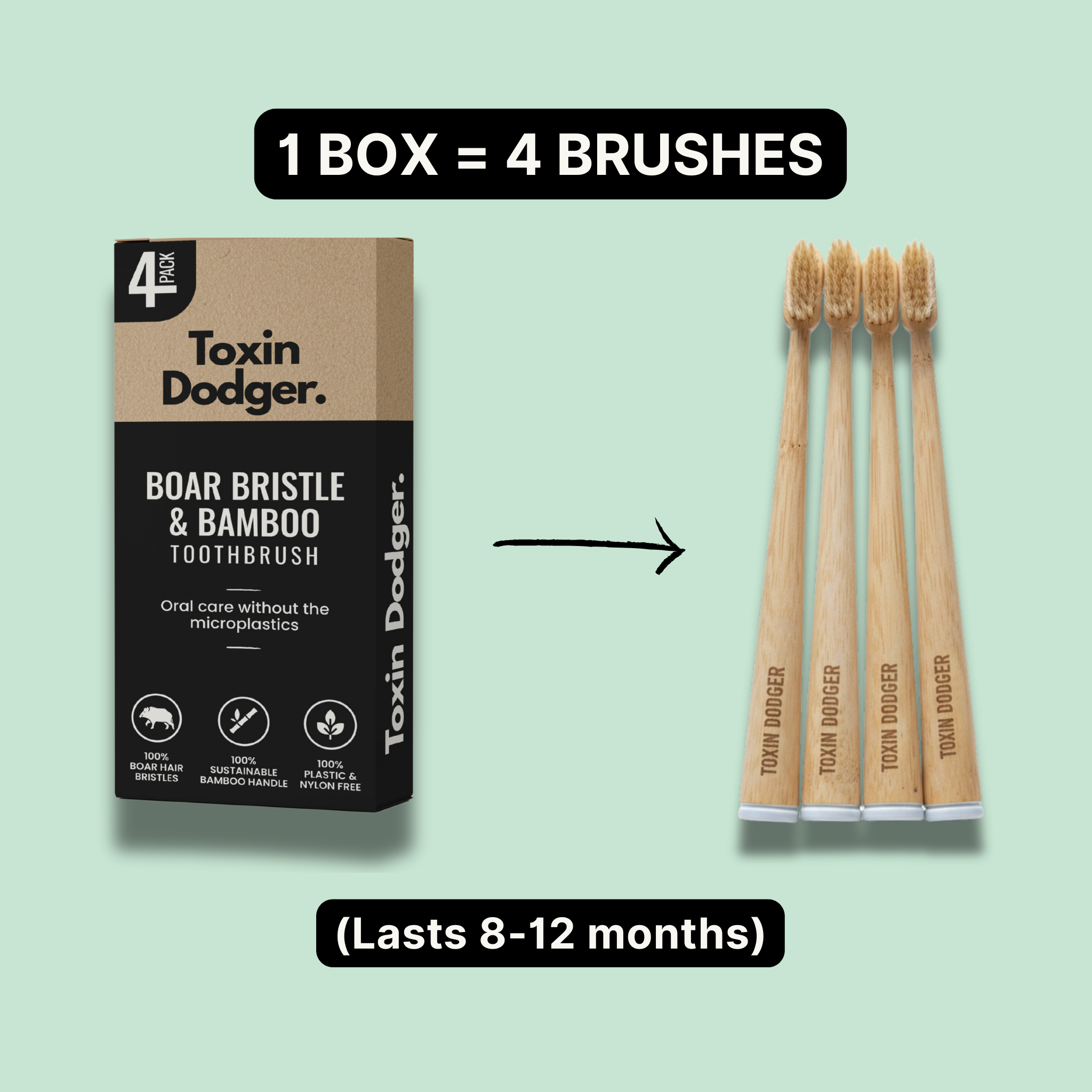 Four-Pack Bamboo Toothbrush Set — Natural Bristle Design