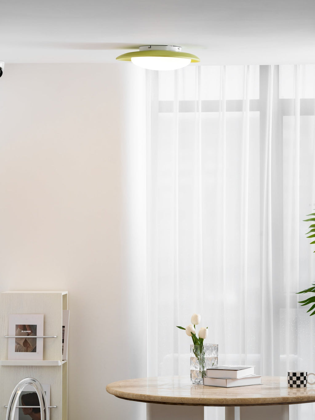Oval Resin Ceiling Light — Dimmable LED, 3000K-6000K Adjustable, Green or Beige, 36cm or 46cm