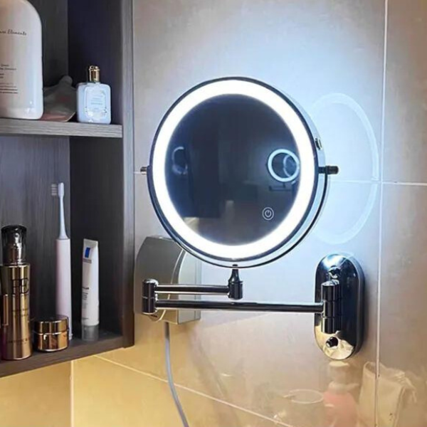 Specchio ingranditore LED nero ricaricabile — illuminazione brillante, chiarezza precisa