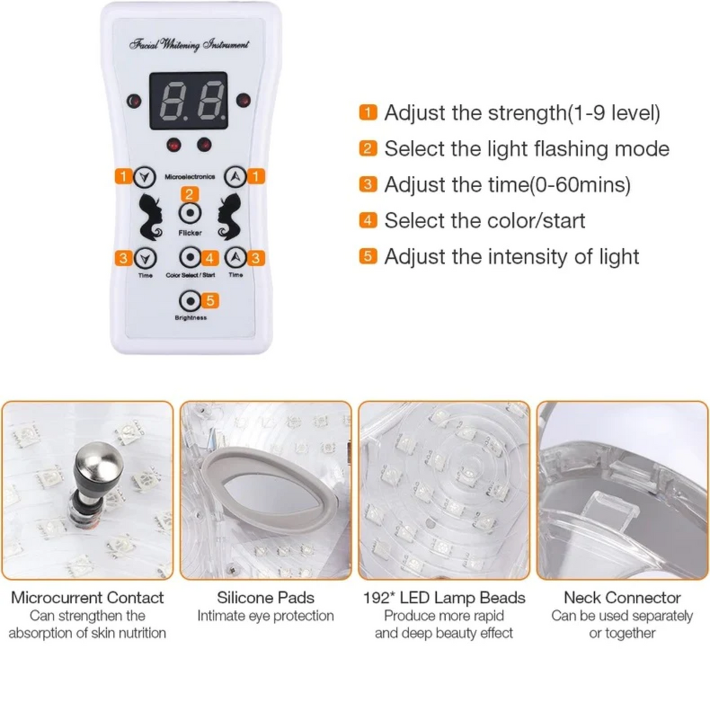 Led-fotontherapiemasker met 7 kleuren — verzorging van gezicht en hals