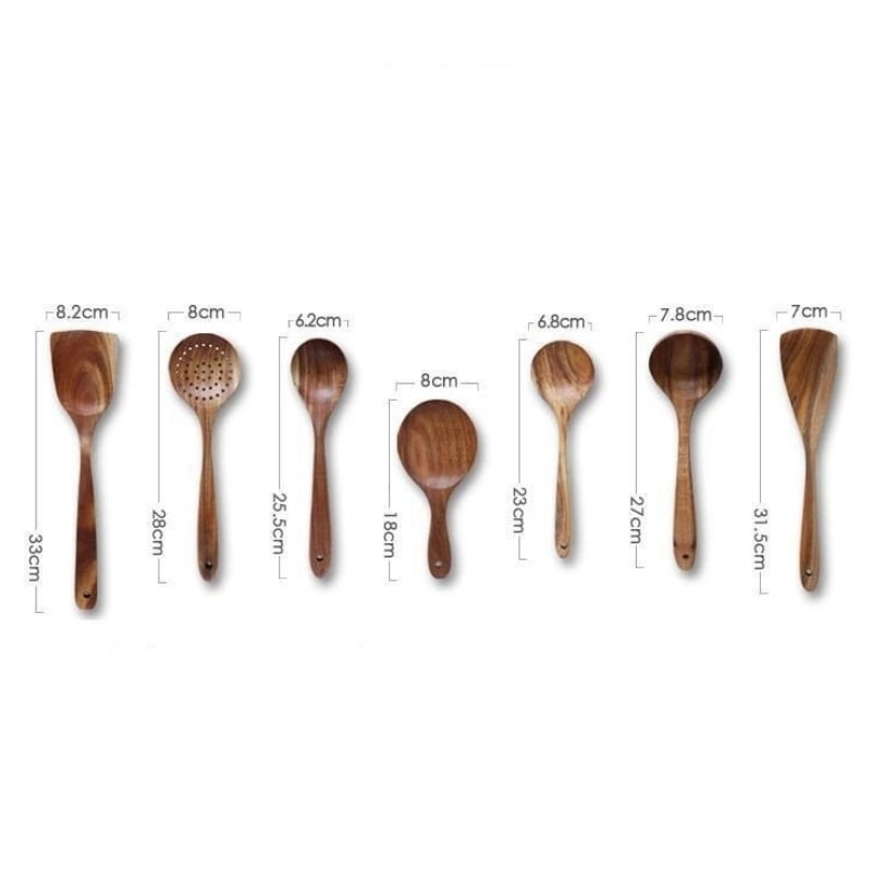 Set rustico di utensili da cucina in legno di teak Taavita, 7 pezzi