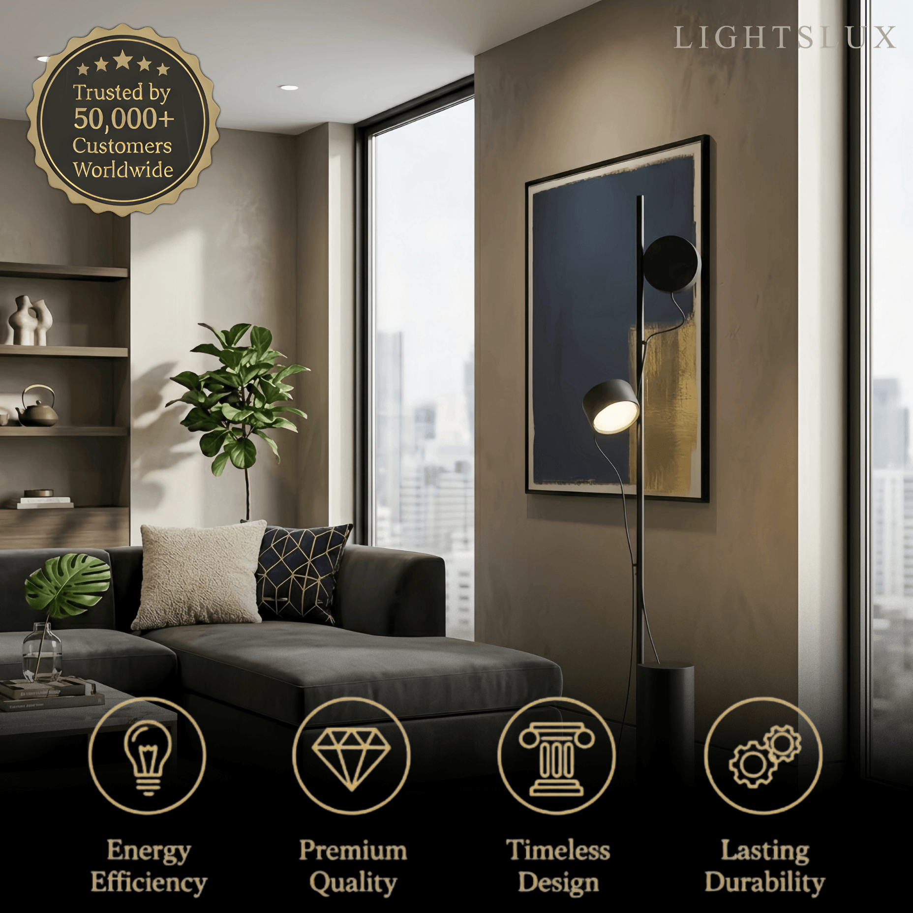 Classic Black Floor Lamp - Metal & Acrylic Linear Design for Living Room - Flindria