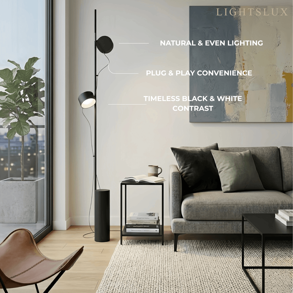 Classic Black Floor Lamp - Metal & Acrylic Linear Design for Living Room - Flindria