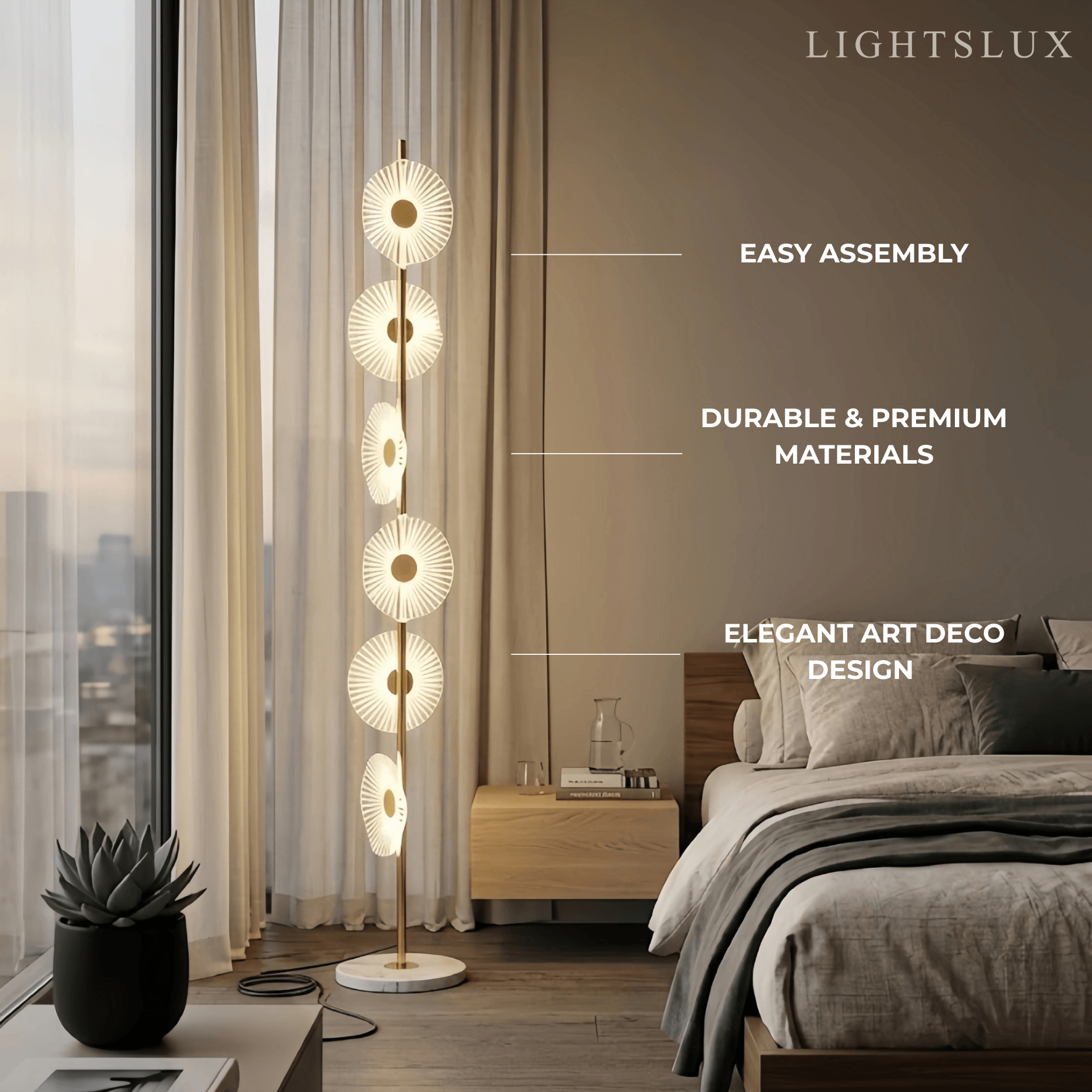 Art Deco Floor Lamp – Modern Circular Acrylic Design for Living Room - Flindria