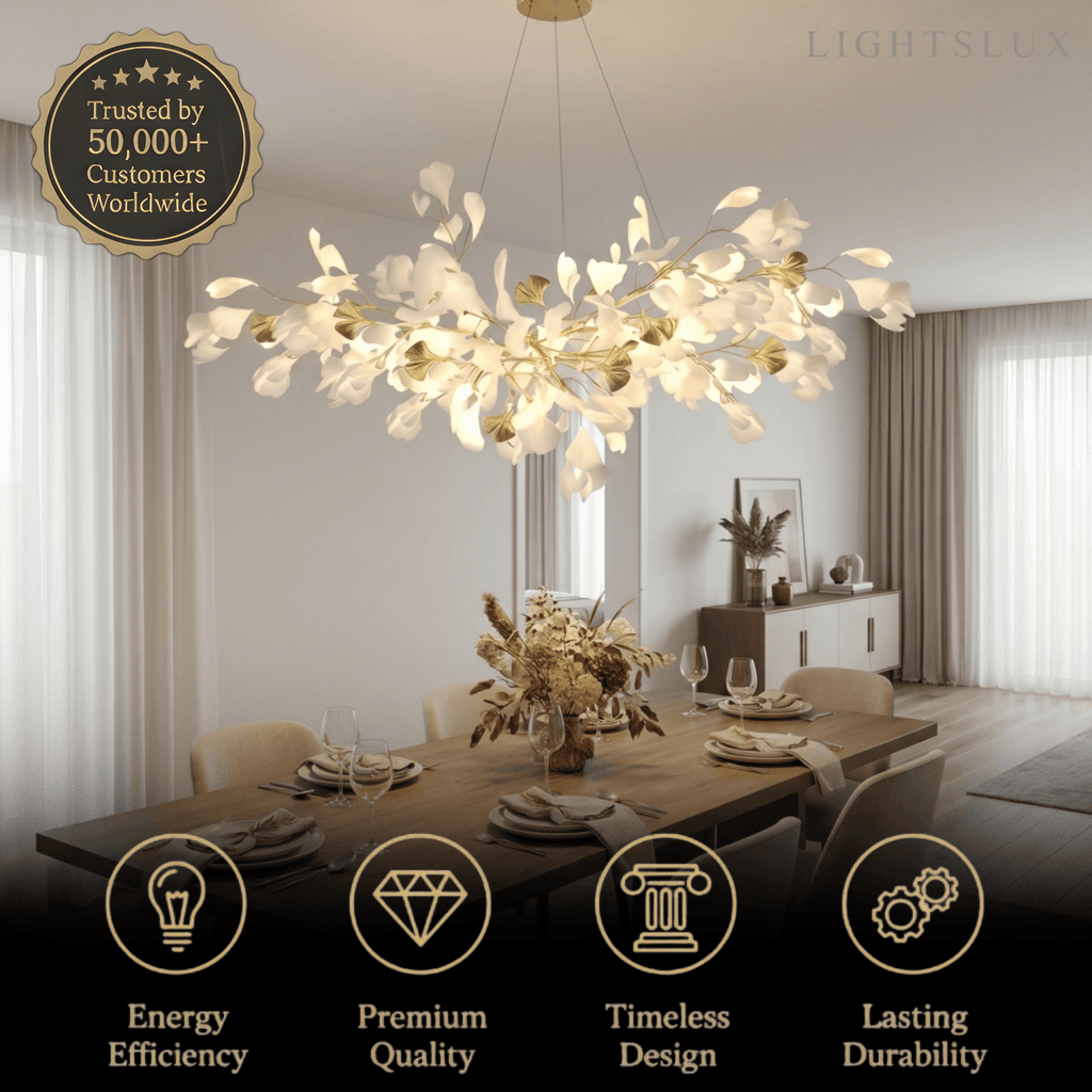 Art Deco White Chandelier – Metal/Acrylic Gingko Design for Living Room - Flindria