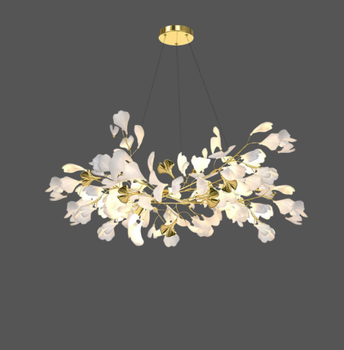 Art Deco White Chandelier – Metal/Acrylic Gingko Design for Living Room - Flindria