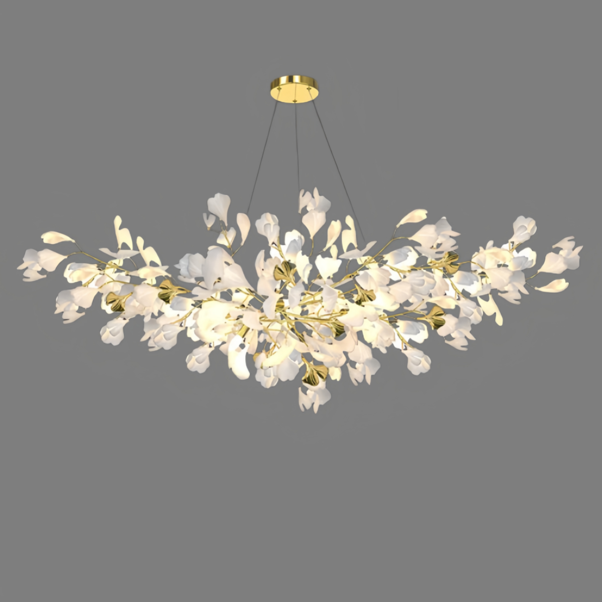 Art Deco White Chandelier – Metal/Acrylic Gingko Design for Living Room - Flindria