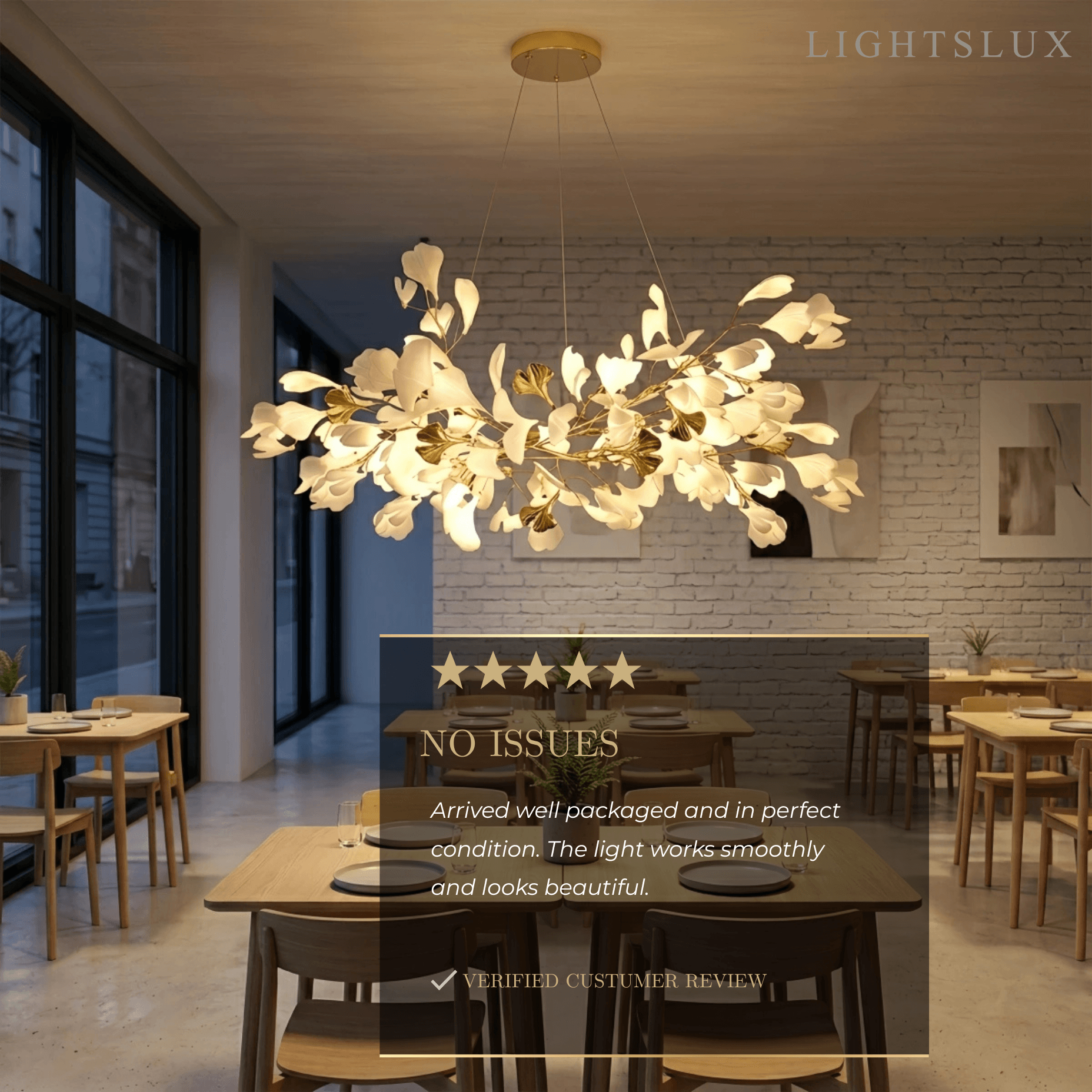 Art Deco White Chandelier – Metal/Acrylic Gingko Design for Living Room - Flindria
