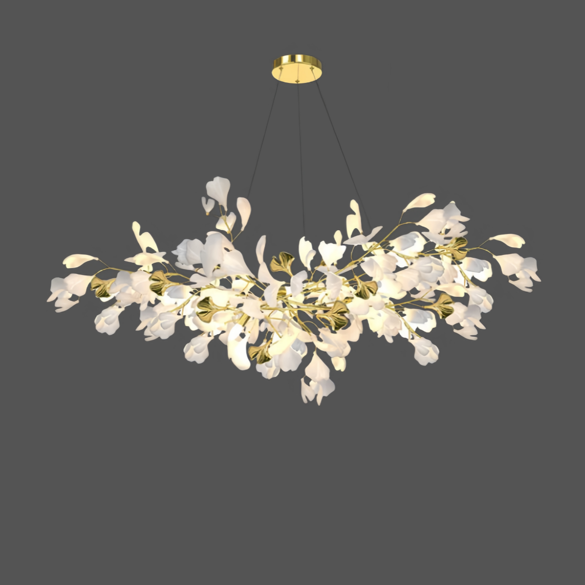 Art Deco White Chandelier – Metal/Acrylic Gingko Design for Living Room - Flindria