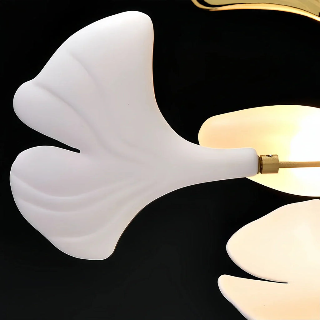 Art Deco White Chandelier – Metal/Acrylic Gingko Design for Living Room - Flindria