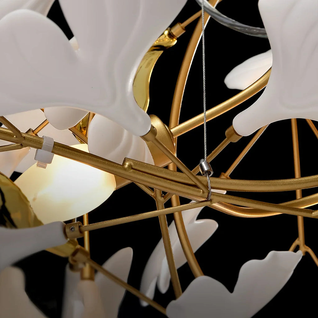 Art Deco White Chandelier – Metal/Acrylic Gingko Design for Living Room - Flindria