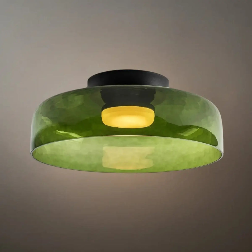 Modern Glass Ceiling Light - Green/Orange Bowl Design for Hallway - Flindria