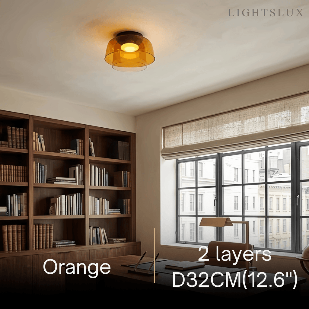 Modern Glass Ceiling Light - Green/Orange Bowl Design for Hallway - Flindria