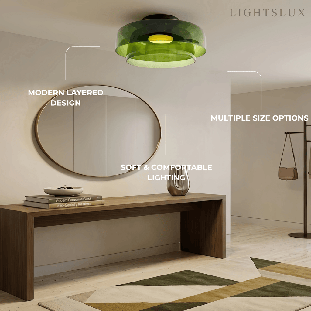 Modern Glass Ceiling Light - Green/Orange Bowl Design for Hallway - Flindria