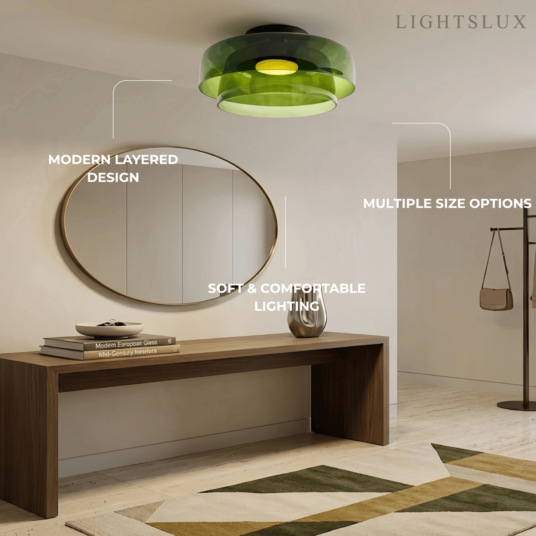 Modern Glass Ceiling Light - Green/Orange Bowl Design for Hallway - Flindria