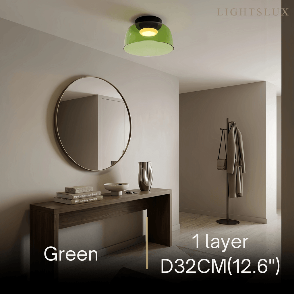 Modern Glass Ceiling Light - Green/Orange Bowl Design for Hallway - Flindria