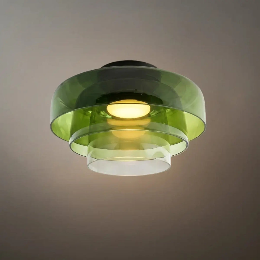 Modern Glass Ceiling Light - Green/Orange Bowl Design for Hallway - Flindria