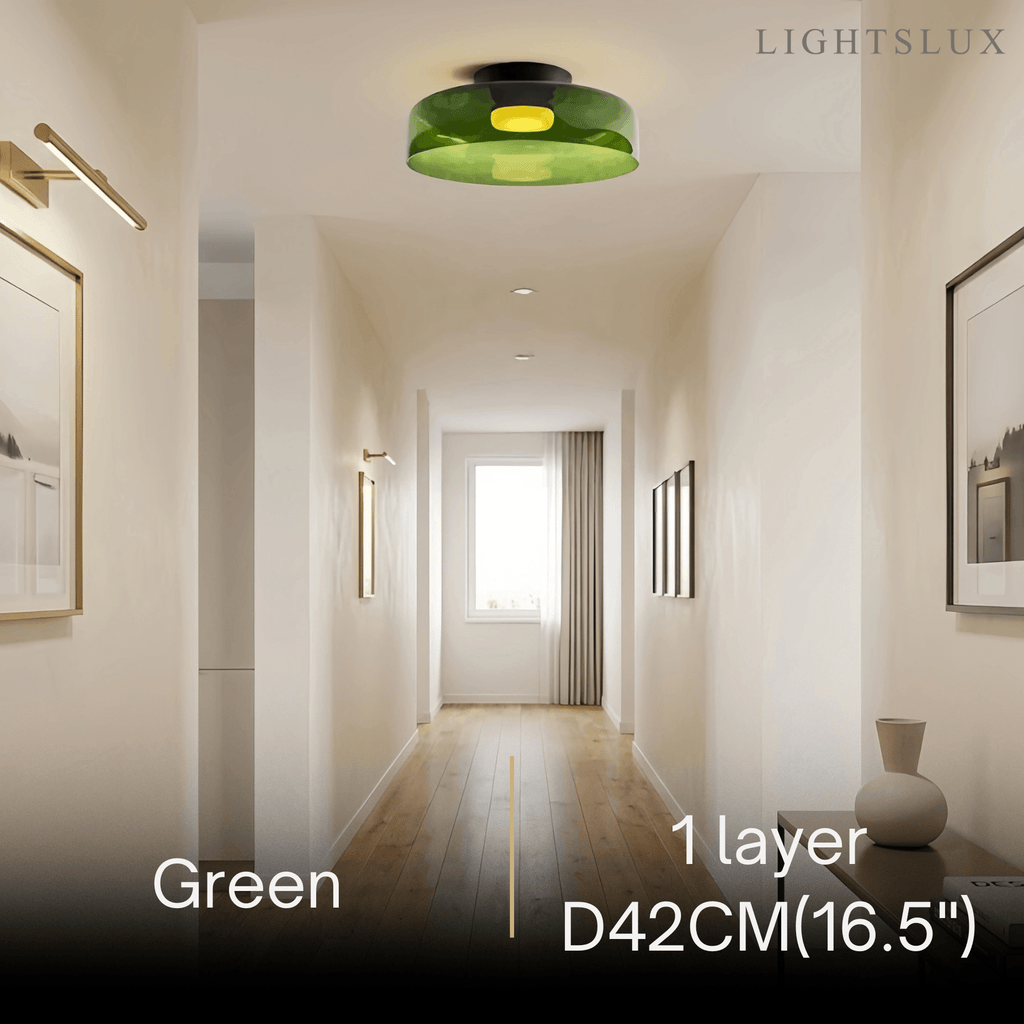 Modern Glass Ceiling Light - Green/Orange Bowl Design for Hallway - Flindria