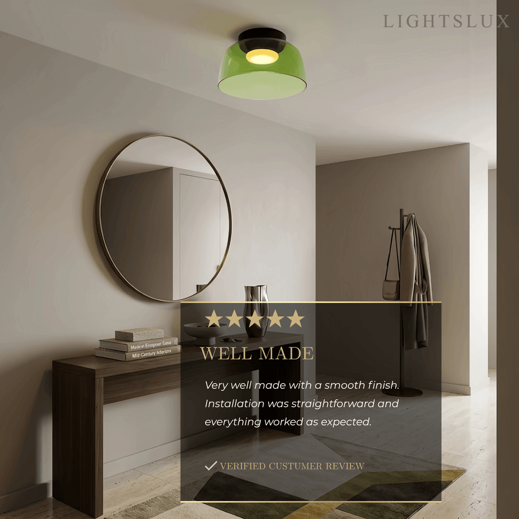 Modern Glass Ceiling Light - Green/Orange Bowl Design for Hallway - Flindria