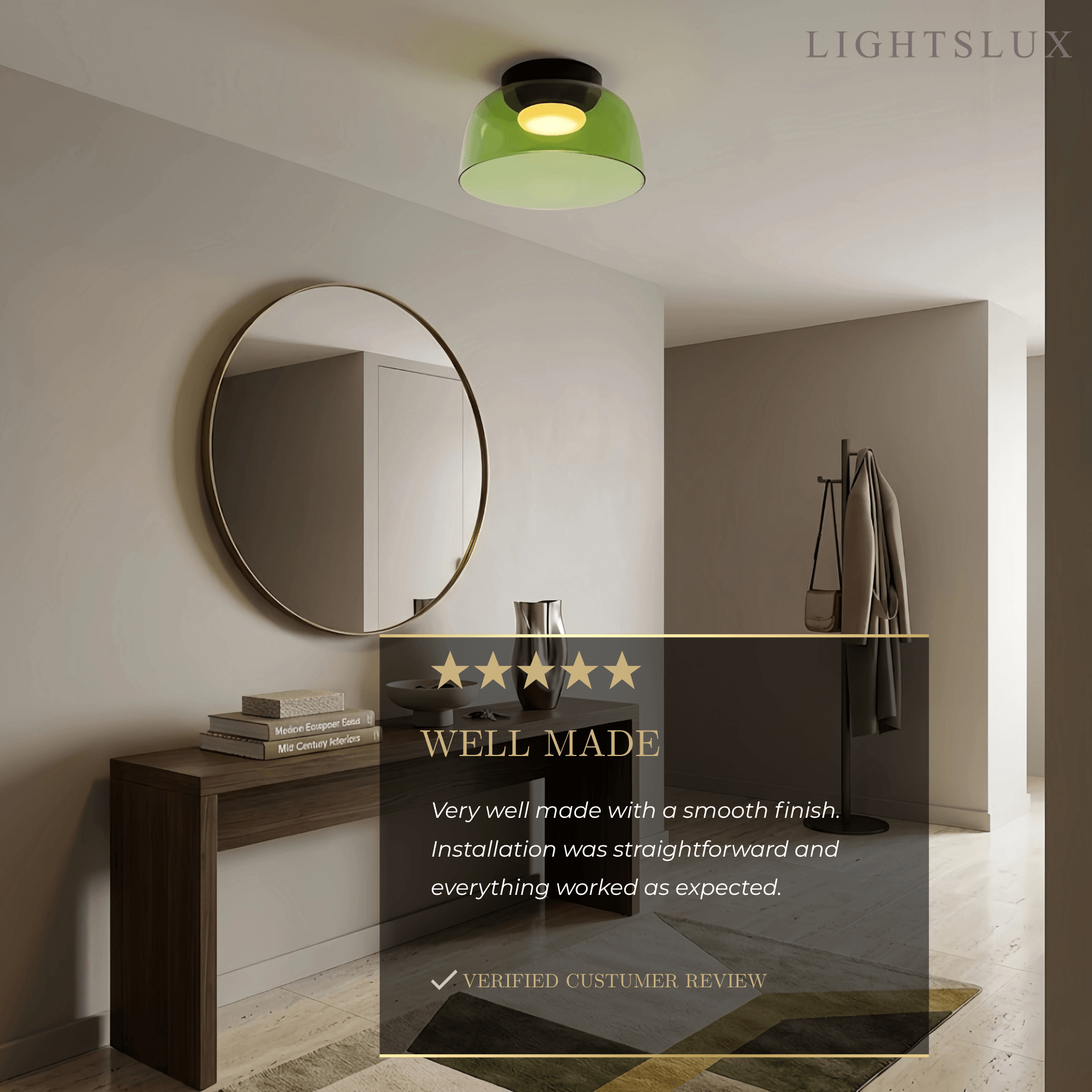 Modern Glass Ceiling Light - Green/Orange Bowl Design for Hallway - Flindria