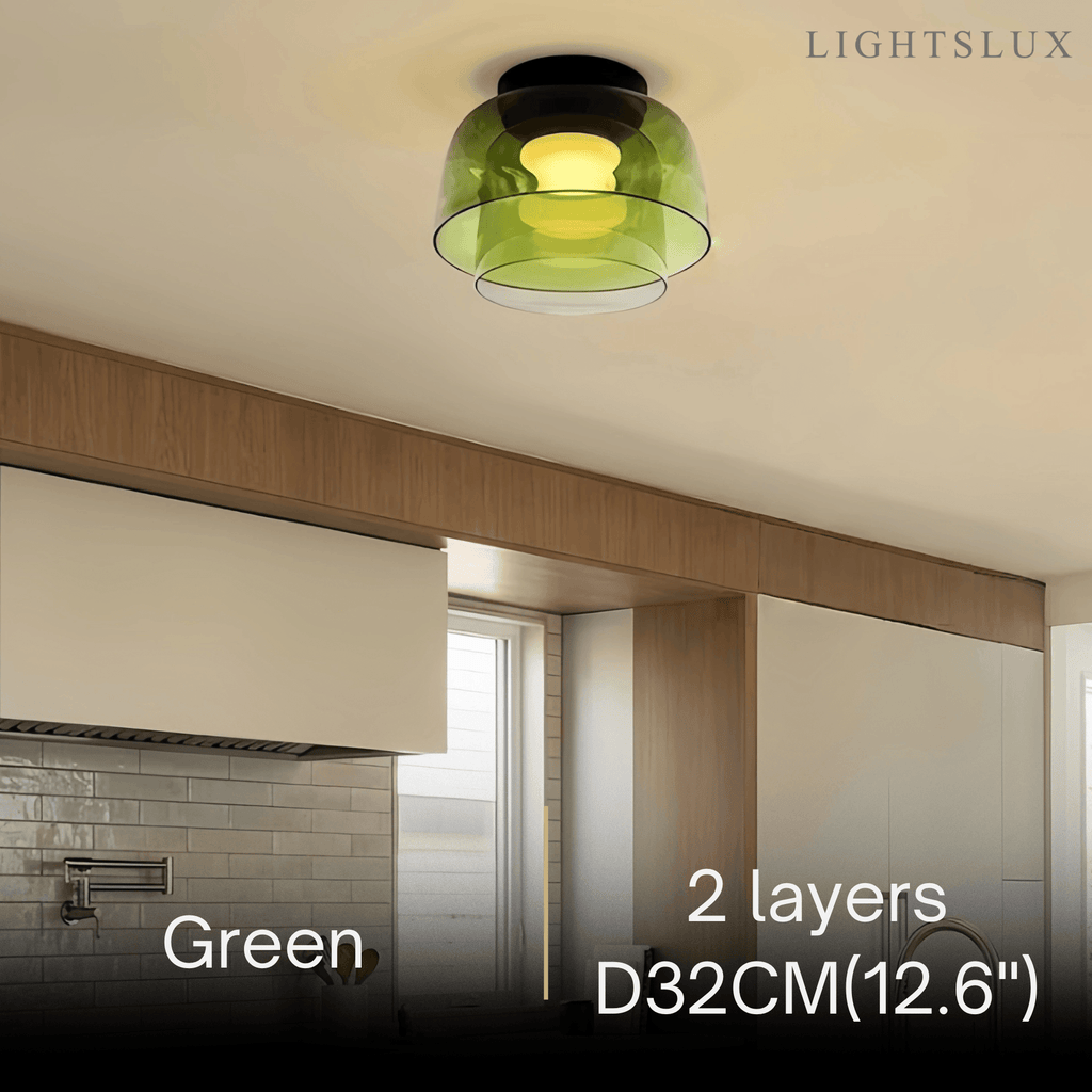Modern Glass Ceiling Light - Green/Orange Bowl Design for Hallway - Flindria