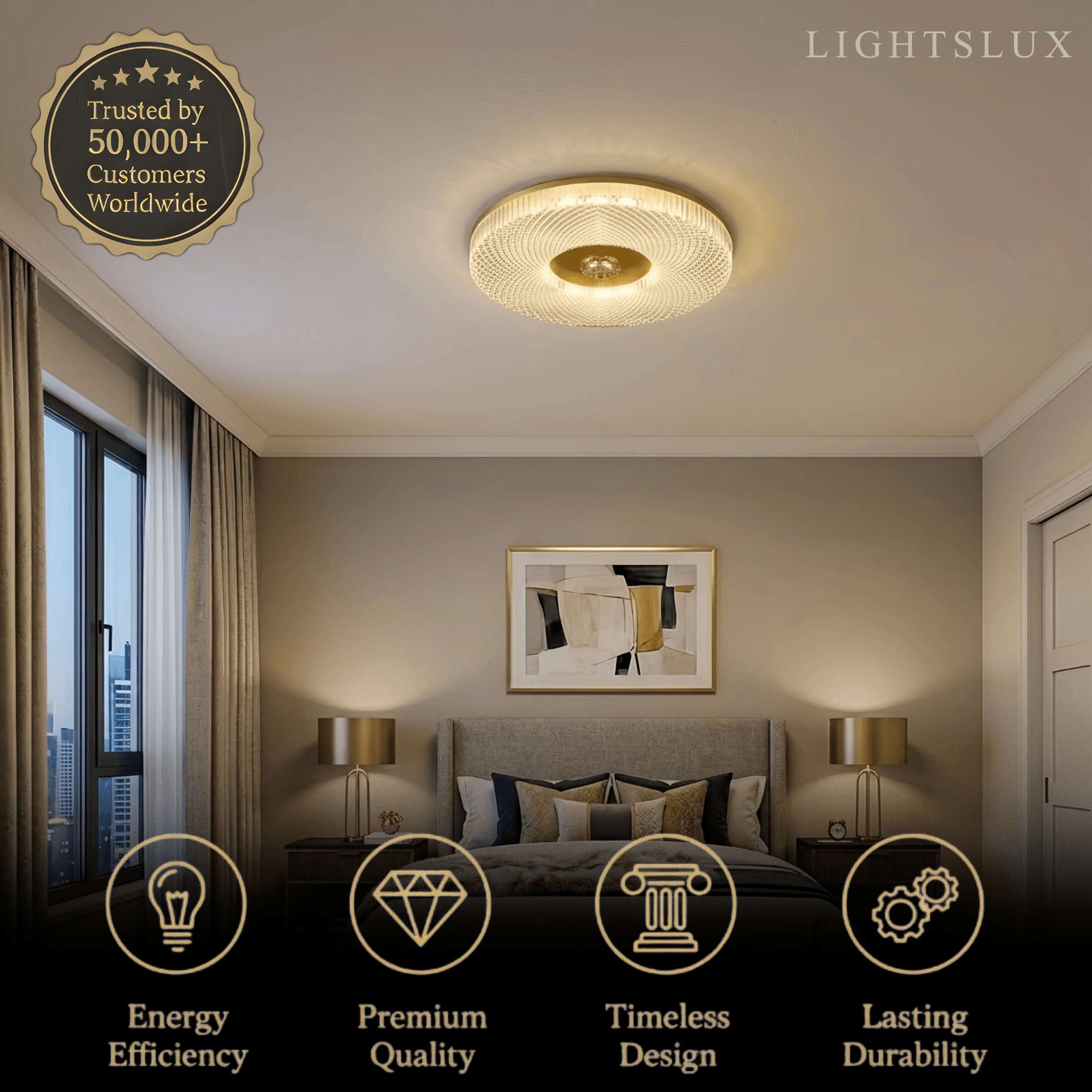 Lámpara de techo metálica de lujo - Negro/blanco/dorado para dormitorio/sala de estar - Flindria