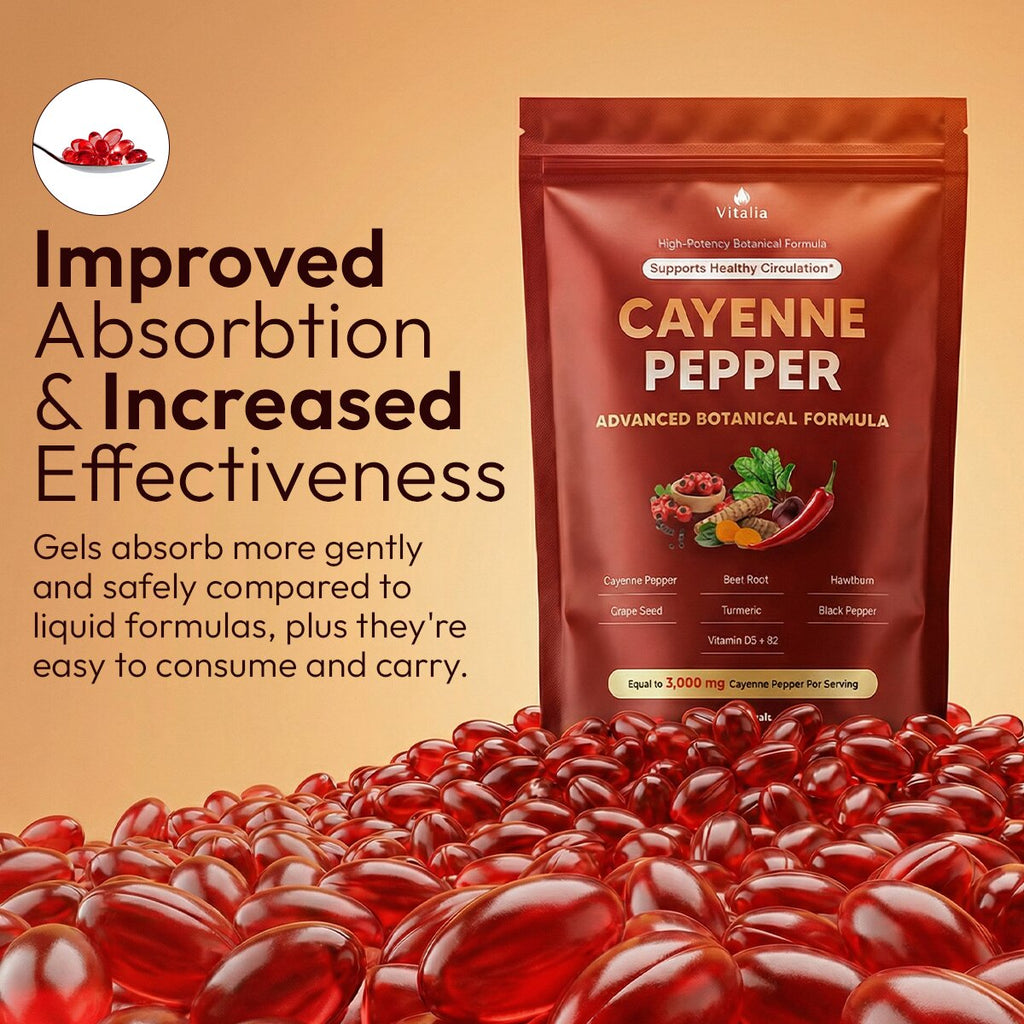 Cayenne Pepper Softgel Capsules — Hawthorn Berry, Ginseng, D3 & K2 Blend