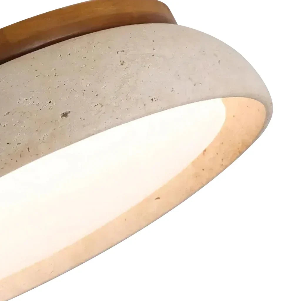 Candeeiro de teto redondo em travertino — luz LED quente difusa