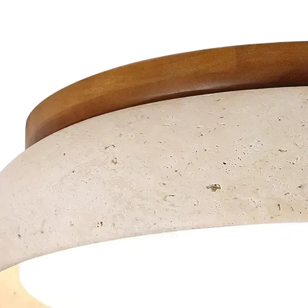 Candeeiro de teto redondo em travertino — luz LED quente difusa