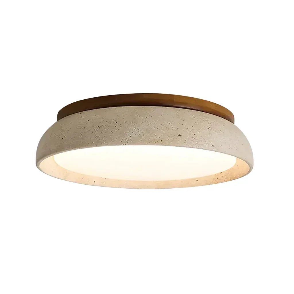 Candeeiro de teto redondo em travertino — luz LED quente difusa