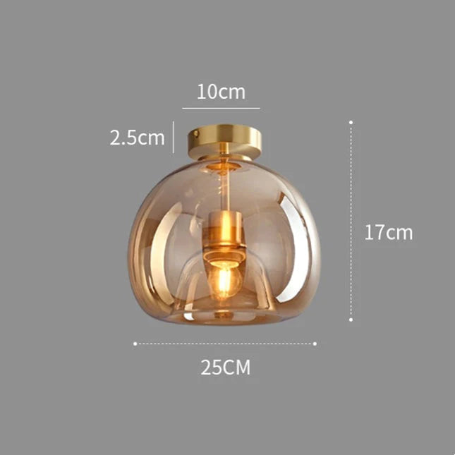 Loftlampe i kobber og glas — klassisk stil, halvt planmonteret