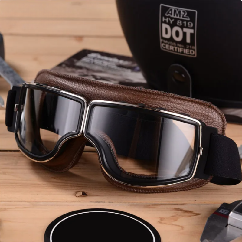 Motocyklowe okulary ze skóry vintage Rideredge — wiatroszczelna konstrukcja