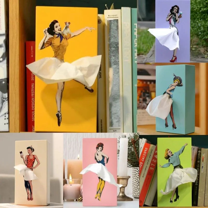 Retro-Taschentuchbox mit Pin-up-Girl — Von der Kunst der 1950er inspiriertes Design