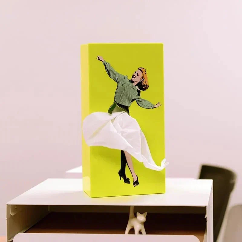Retro-Taschentuchbox mit Pin-up-Girl — Von der Kunst der 1950er inspiriertes Design