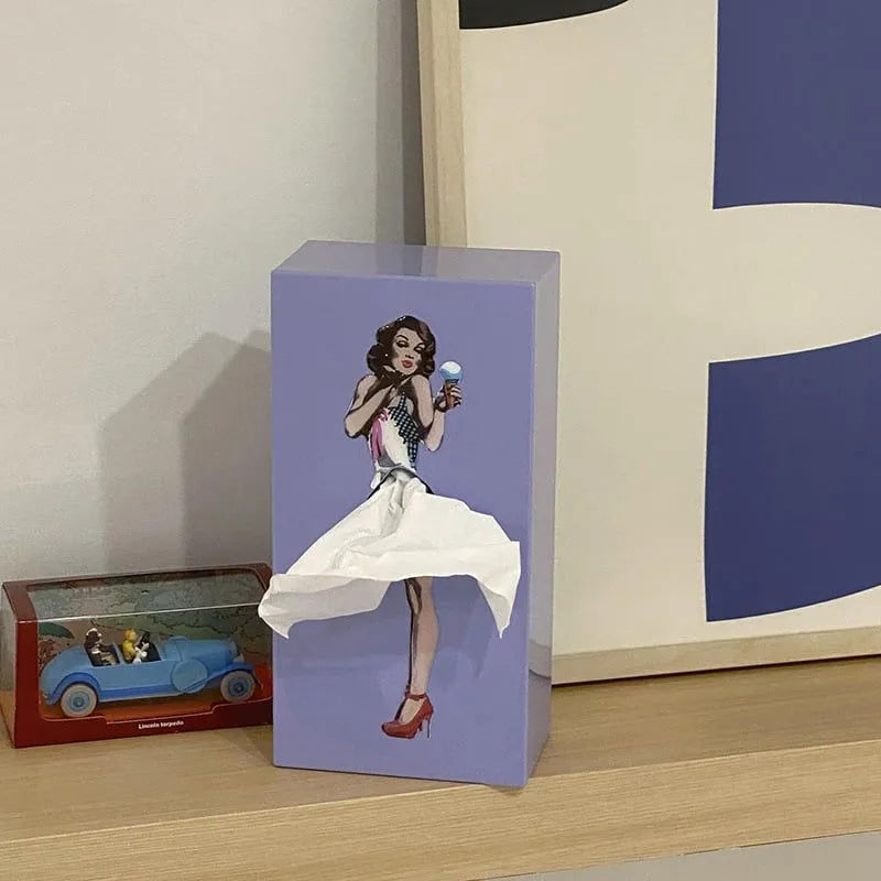 Retro-Taschentuchbox mit Pin-up-Girl — Von der Kunst der 1950er inspiriertes Design