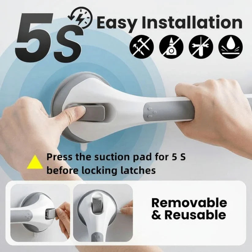 Heavy-Duty Suction Shower Grab Bar — Anti-Slip Safety Support Handle