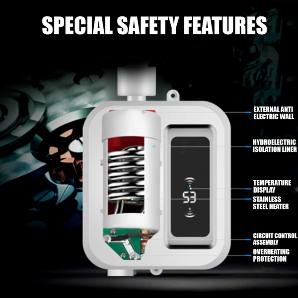 Kirrea מחמם מים נייד 3500W לפי דרישה — חוגת בקרת טמפרטורה