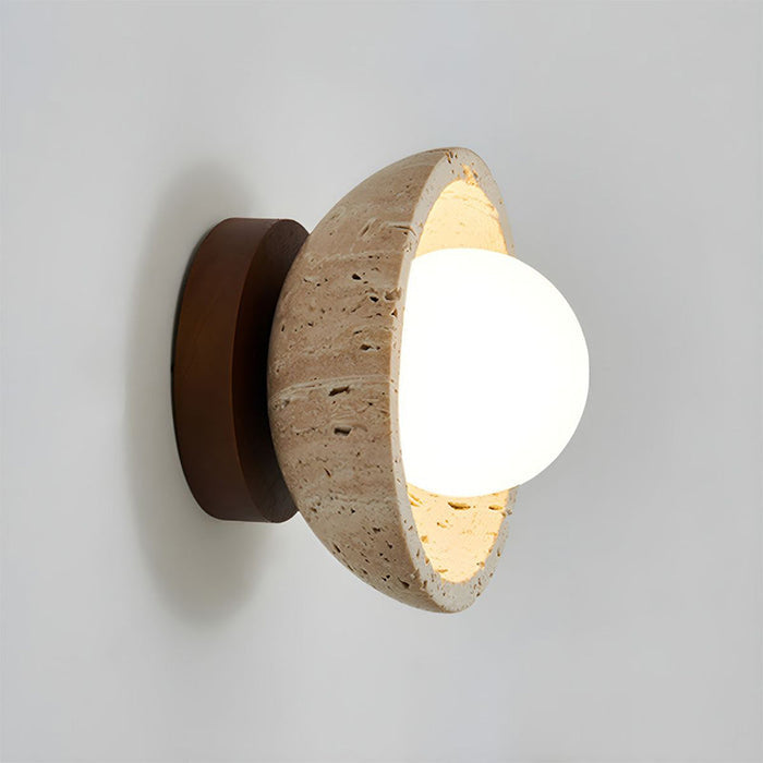 Astrae Boho Natural Stone Wall Sconce With Travertine Bowl And LED