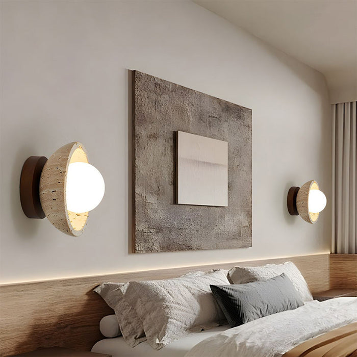 Astrae Boho Natural Stone Wall Sconce With Travertine Bowl And LED