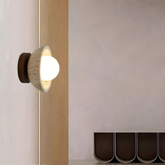 Astrae Boho Natural Stone Wall Sconce With Travertine Bowl And LED