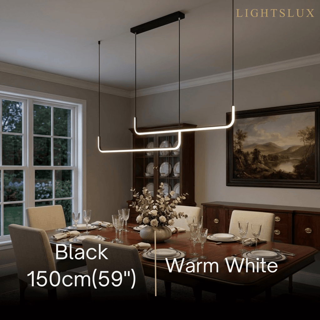 Minimalist Linear Pendant Light – Black/Gold Metal/Acrylic for Dining Room - Flindria