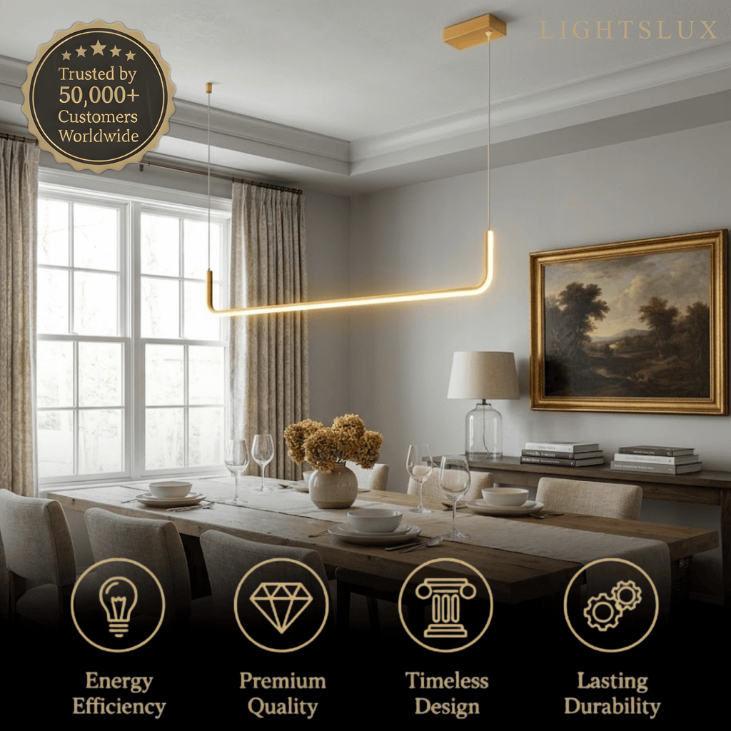 Minimalist Linear Pendant Light – Black/Gold Metal/Acrylic for Dining Room - Flindria