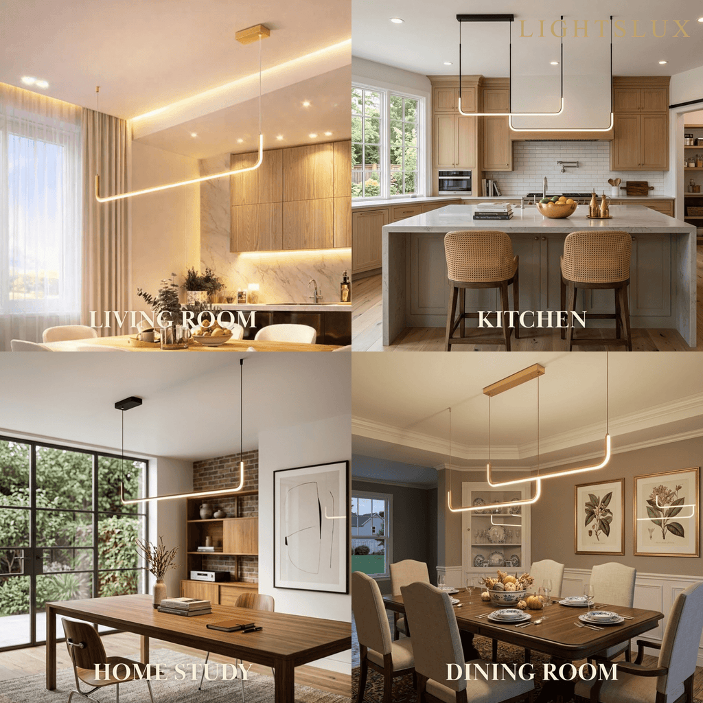 Minimalist Linear Pendant Light – Black/Gold Metal/Acrylic for Dining Room - Flindria