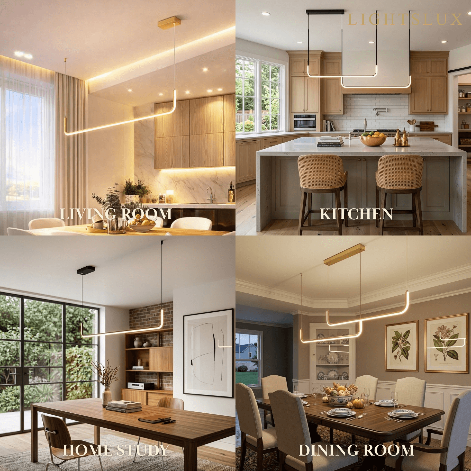 Minimalist Linear Pendant Light – Black/Gold Metal/Acrylic for Dining Room - Flindria