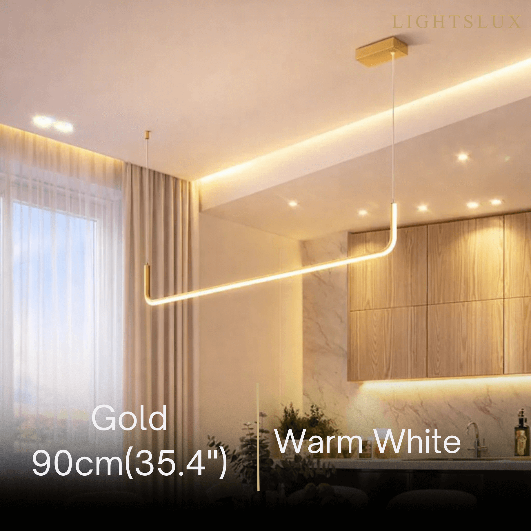 Minimalist Linear Pendant Light – Black/Gold Metal/Acrylic for Dining Room - Flindria