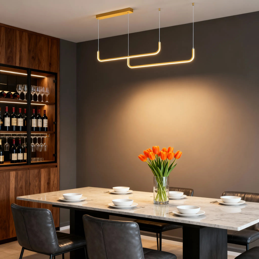 Minimalist Linear Pendant Light – Black/Gold Metal/Acrylic for Dining Room - Flindria