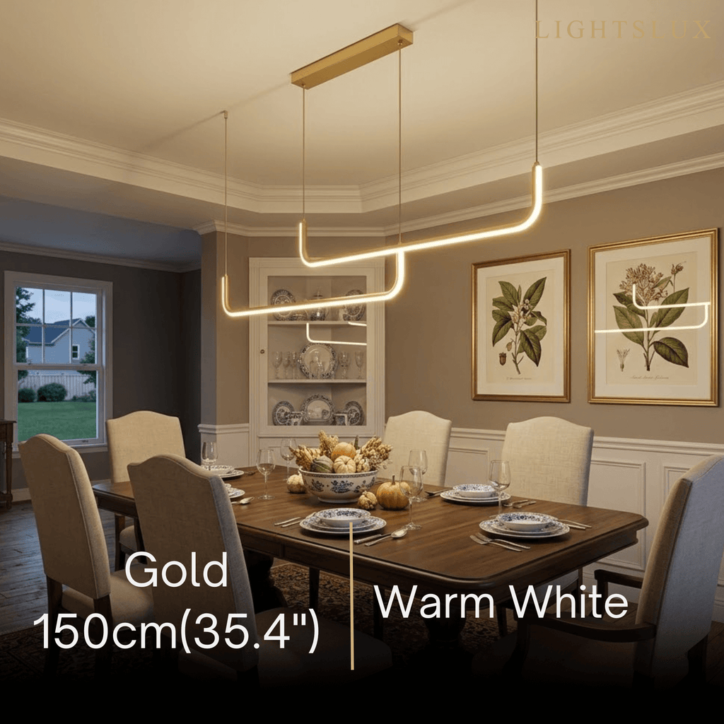 Minimalist Linear Pendant Light – Black/Gold Metal/Acrylic for Dining Room - Flindria