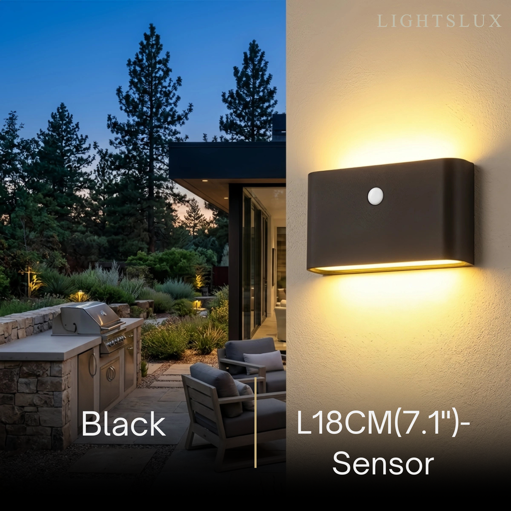 ミニマリスト長方形屋外壁掛けランプ - ブラックメタル パティオ用 - Flindria
